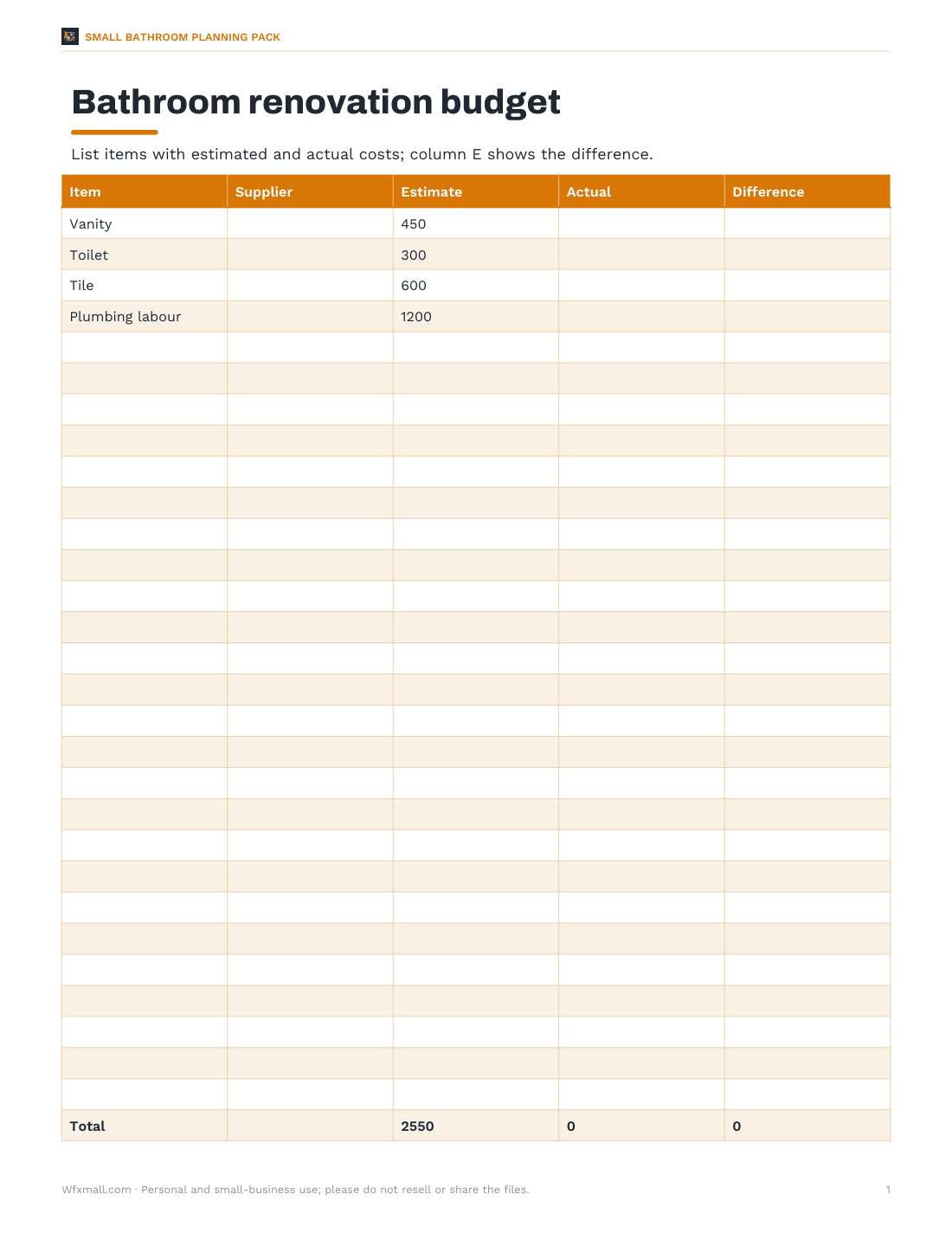 Preview of the first page of Budget (XLSX)