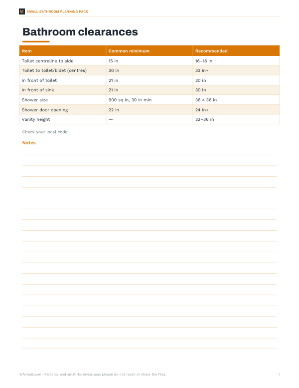 Preview of Printable Bathroom Clearance Chart