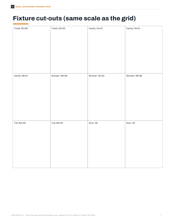 Preview of Printable Fixture Cut-Outs for Small Bathroom Planning